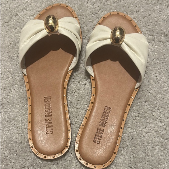 Steve Madden Shoes - Steve Madden Cream Slide Sandals with Gold Accent